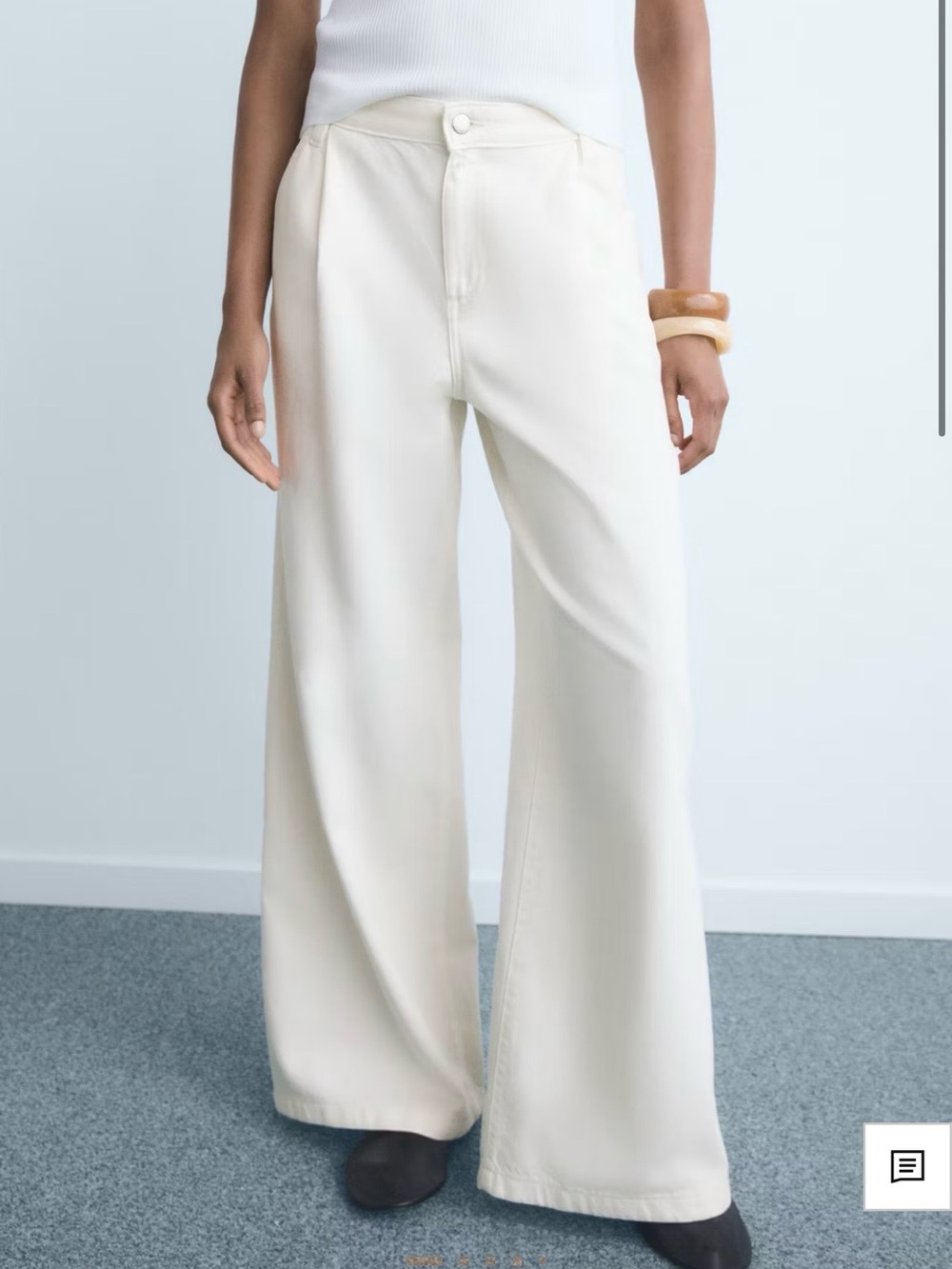 New Mango pleated Wide-Leg off white jeans size 8